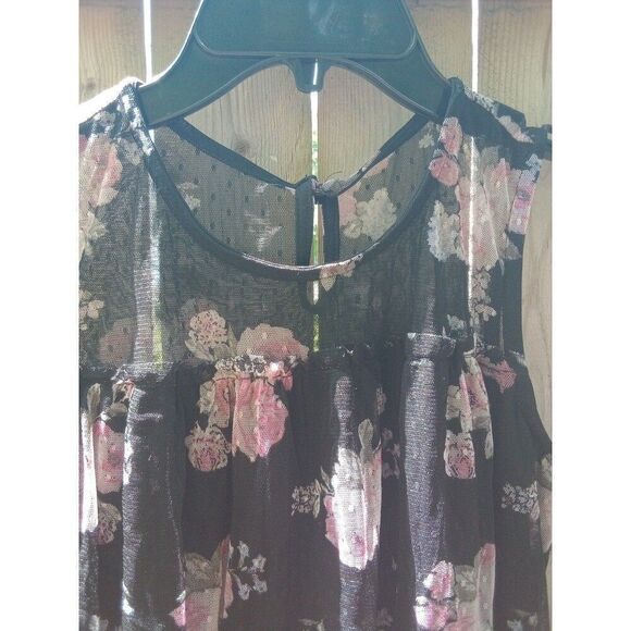 Black & Pink floral sheer/solid top junior's medium 7/9 - Picture 4 of 8
